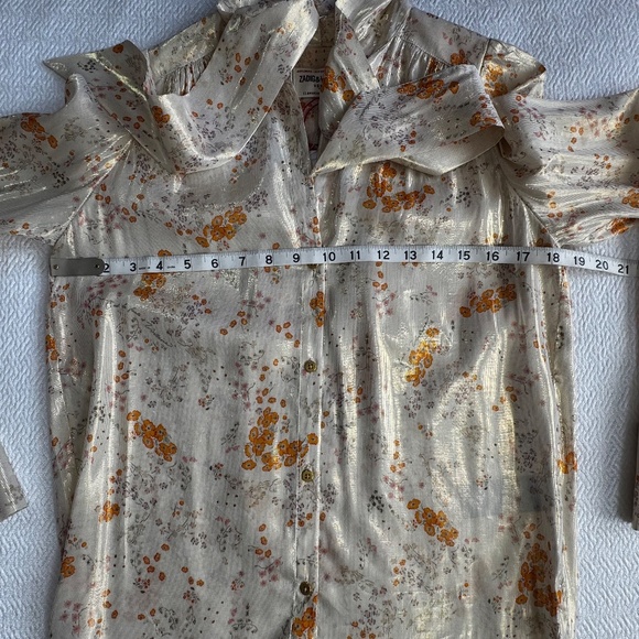 NWT Zadig & Voltaire Tioly Gold Lame Flowers Blouse Necktie Size XS 70s Boho - Picture 12 of 13